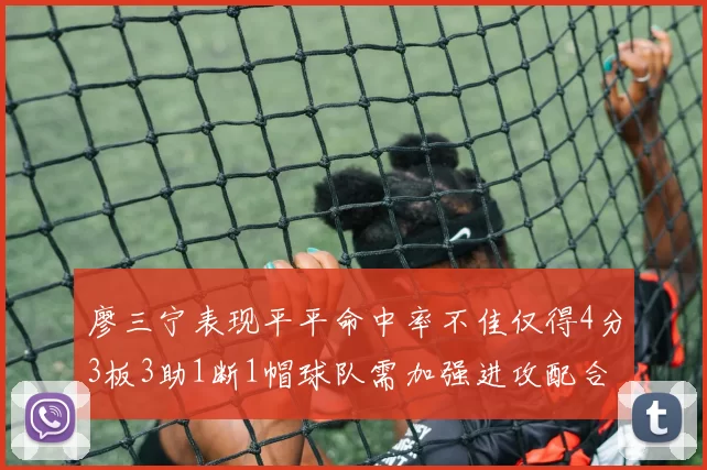廖三宁表现平平命中率不佳仅得4分3板3助1断1帽球队需加强进攻配合